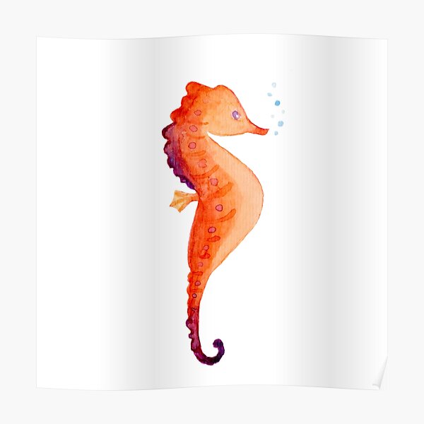 orange Seepferdchen Aquarell Aquarell unter den Seeblasen Poster