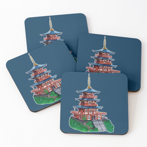 Item preview, Watercolor - Seigantoji pagoda (Blue background) designed and sold by Karolien Kenis.