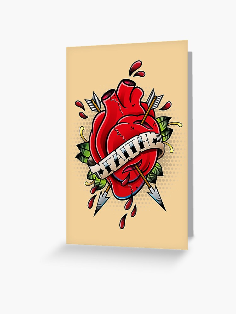 Old School Heart With Banner Greeting Card By Satoriartwork Redbubble