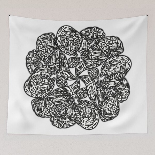 Item preview, Stringy Mandala - Intricate Black and White Digital Illustration - Vibrant and Eye-catching Design for printing on t-shirts, wall art, pillows, phone cases, mugs, tote bags, notebooks and more designed and sold by cherdoodles.