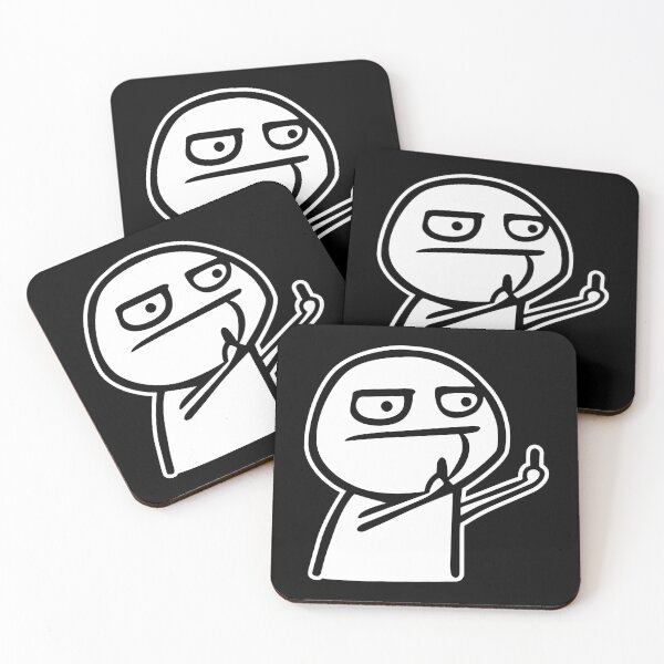 Funny Fuck Middle finger Troll Face Meme Coasters (Set of 4)