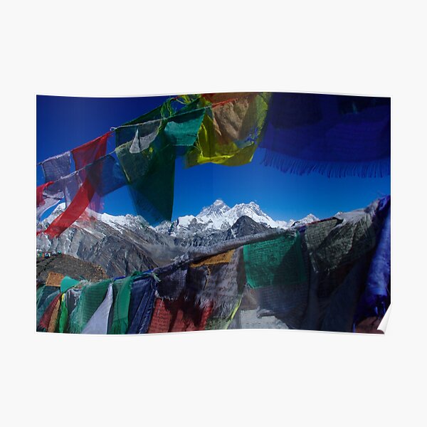 Mount Everest through prayer flags Nepal Poster