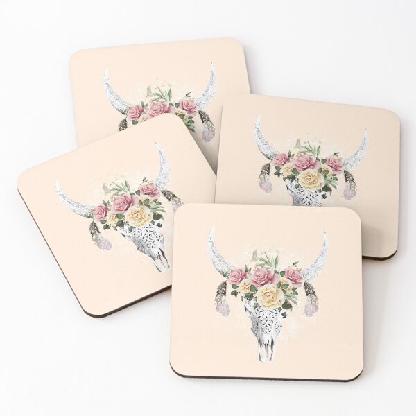 Item preview, Watercolor Skull and Crown pink yellow rose and feathers designed and sold by Collagedream.