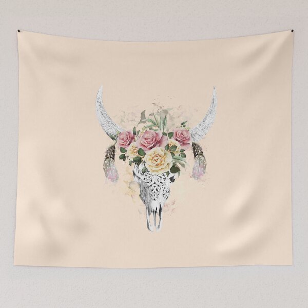 Item preview, Watercolor Skull and Crown pink yellow rose and feathers designed and sold by Collagedream.