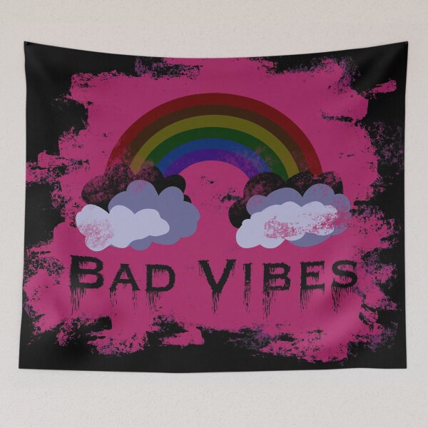 Item preview, Distressed Bad Vibes Dark Retro Rainbow with black and Magenta background  designed and sold by Cute Designs Shop.