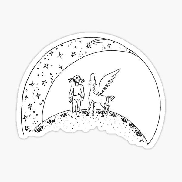 Pegasus and girl looking up at stars Sticker