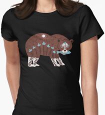 Folk Art Spirit Bear with Fish Women's Fitted T-Shirt