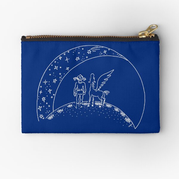Pegasus and girl looking up at stars (white on black) Zipper Pouch