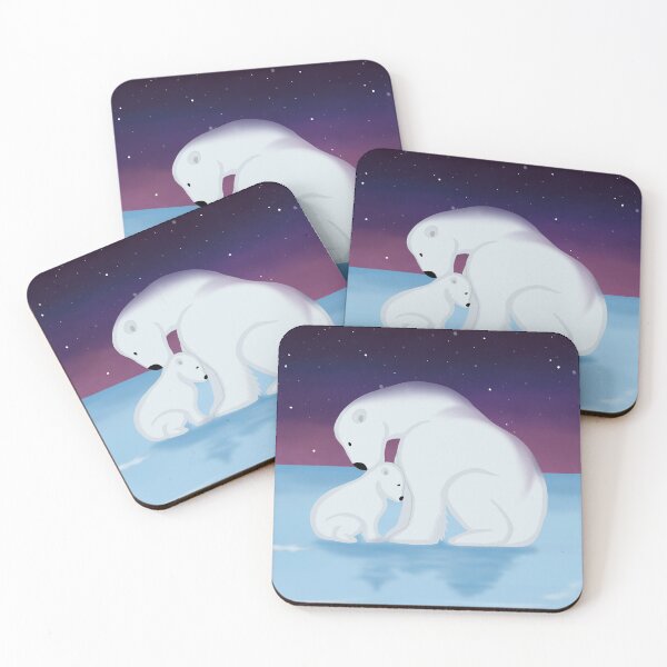 Item preview, Momma polar bear and cub in winter night sky designed and sold by Brushes with Nature.