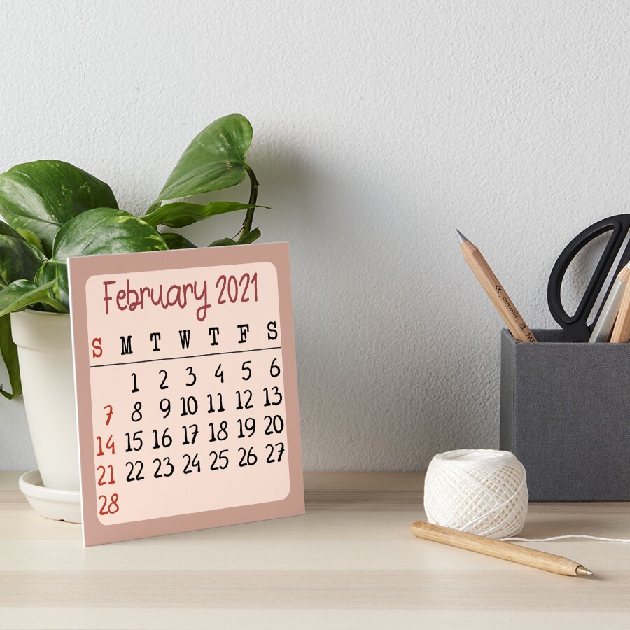Calendar 2021 February Art Board Print
