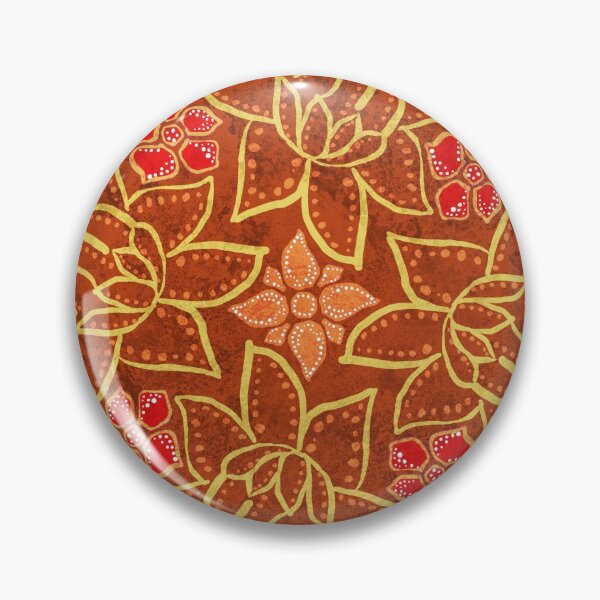 Item preview, Golden Lotus on Brown with Red Flowers in Faux Batik designed and sold by vinpauld.