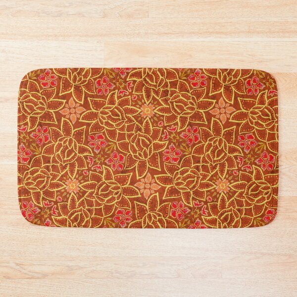 Item preview, Golden Lotus on Brown with Red Flowers in Faux Batik designed and sold by vinpauld.