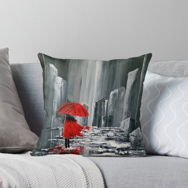 Item preview, Lady in Red, with red umbrella, walking in the rain,original artwork designed and sold by AMS-ART.