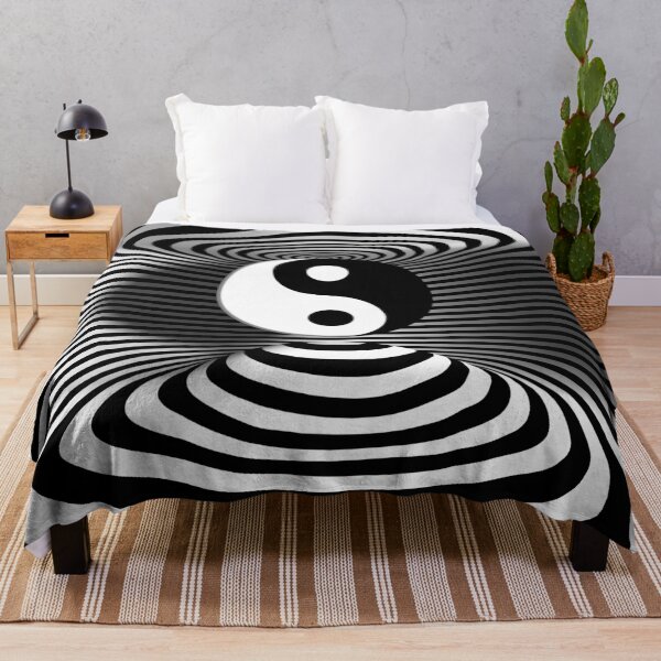 Yin Yang Optical Illusion inside 3D striped Room. Throw Blanket