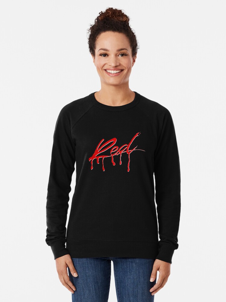 Black sweatshirt hotsell with red writing