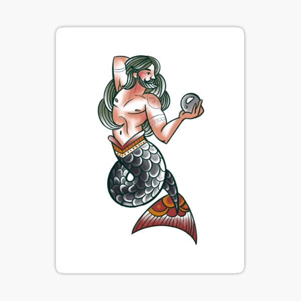 Item preview, Merman tattoo designed and sold by babbyspanch.