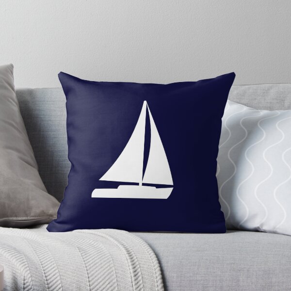 Sailboat Silhouette On Navy Blue Throw Pillow
