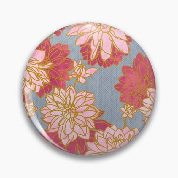 Item preview, Pink Dahlias on Blue Linen designed and sold by CaelaBeeDesigns.