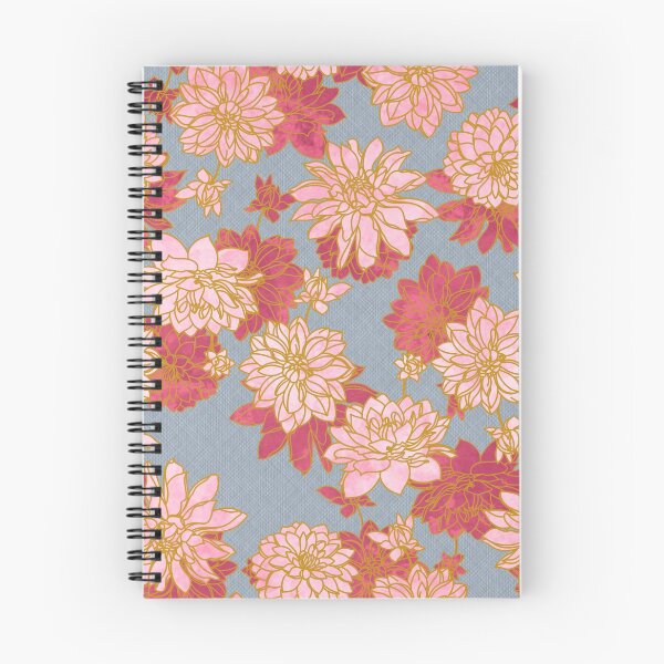 Artikelvorschau, Rosa Dahlien auf blauem Leinen entworfen und verkauft von CaelaBeeDesigns.