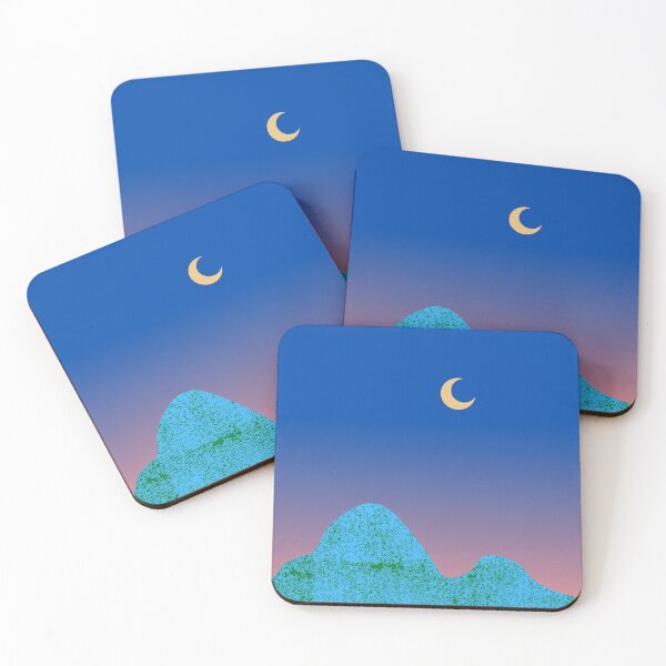 Item preview, Blue and Green Mountain with Crescent Moon in Gradient Evening Sky designed and sold by ShaunSandhu.