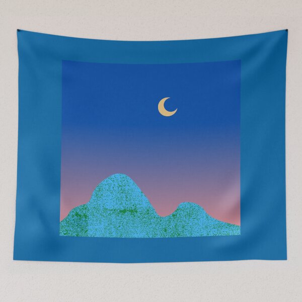 Item preview, Blue and Green Mountain with Crescent Moon in Gradient Evening Sky designed and sold by ShaunSandhu.