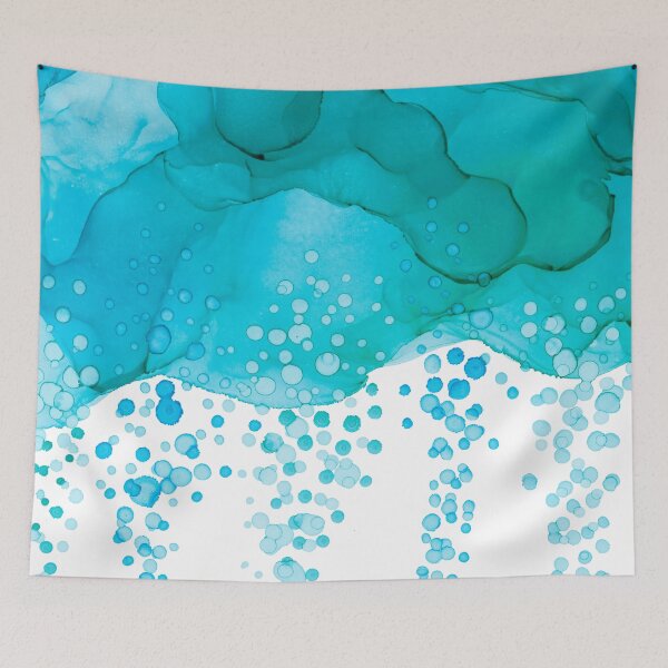 Item preview, Turquoise blue bubbles abstract 221 alcohol ink painting by Herzart designed and sold by herzart.