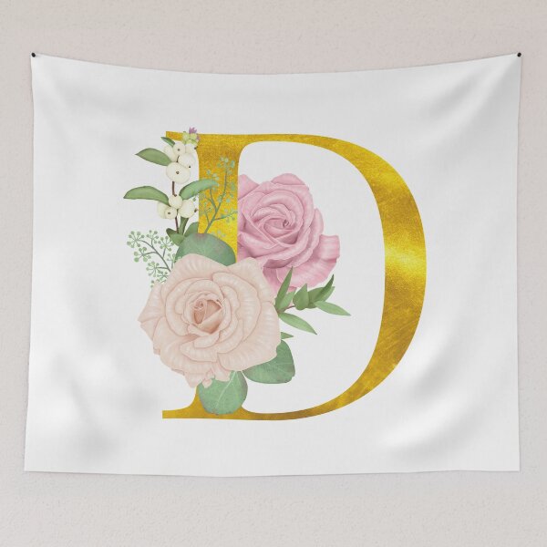 Item preview, Gold & Pink Floral Monogram D designed and sold by adortopia.