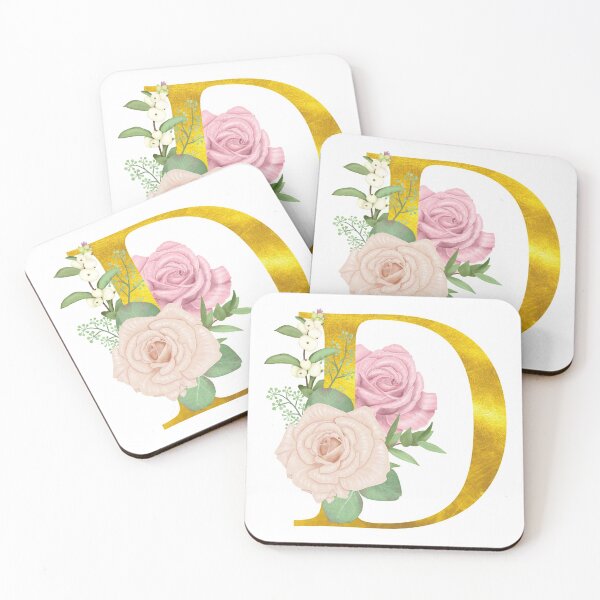 Item preview, Gold & Pink Floral Monogram D designed and sold by adortopia.