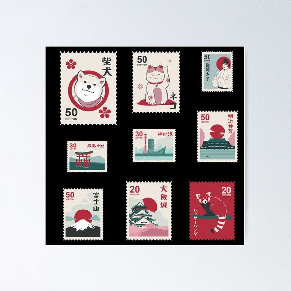 Beautiful Japanese Stamps Sticker Pack - White Version Poster for Sale by  yumiso