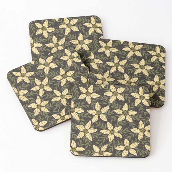 Item preview, White flower stars in dark green mist designed and sold by runcatrun.