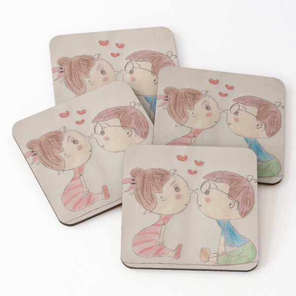 Item preview, Romantic Lovely Cute Girl and boy close eye nose kiss floating love hearts friend Pink blue green designed and sold by NiceThing-com.