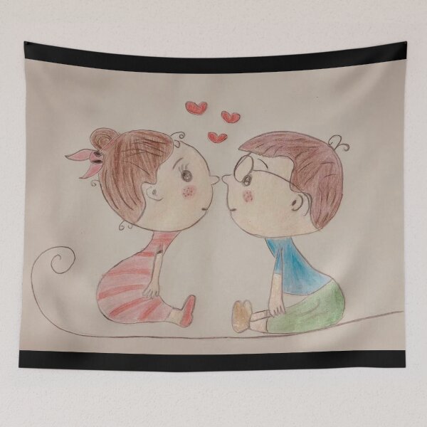 Item preview, Romantic Lovely Cute Girl and boy close eye nose kiss floating love hearts friend Pink blue green designed and sold by NiceThing-com.
