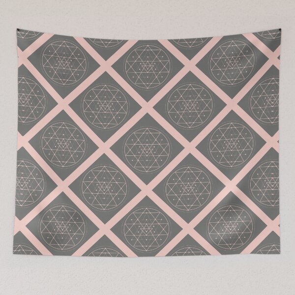 Item preview, Sri Yantra on Pale Pink Diagonal Plaid Pattern (Charcoal Gray) designed and sold by squishyrainbow.