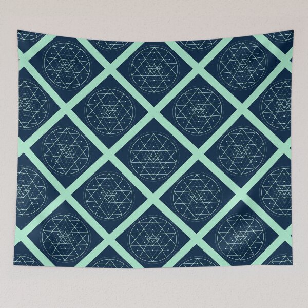 Item preview, Sri Yantra on Mint Green Diagonal Plaid Pattern (Navy Blue) designed and sold by squishyrainbow.