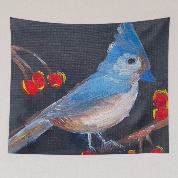 Item preview, Blue Bird And Berries Oil Painting  designed and sold by concettaellis.