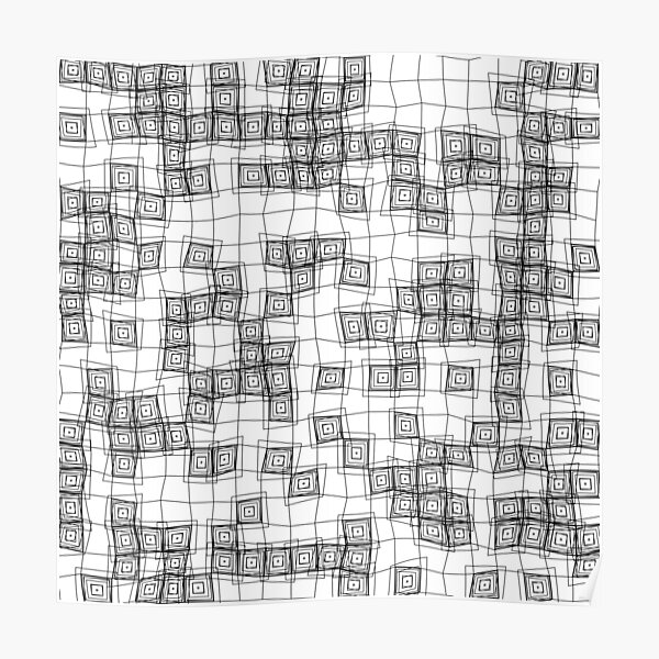 Retro Square Pattern Waved Grid Geometric Design Poster