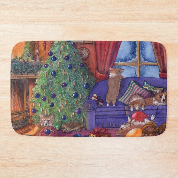Item preview, Corgi dogs excited on Christmas eve, watching for Santa designed and sold by SusanAlisonArt.