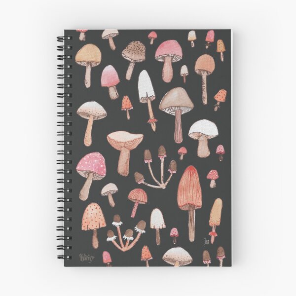 Item preview, Notebook - Watercolour Mushrooms on Charcoal designed and sold by HartyUK.