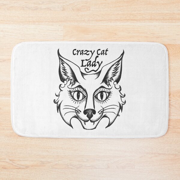 Item preview, Black and White Retro Cat Face - Crazy Cat Lady designed and sold by The White Bat.