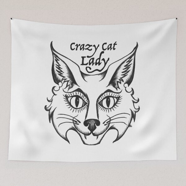 Item preview, Black and White Retro Cat Face - Crazy Cat Lady designed and sold by The White Bat.