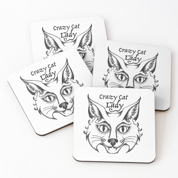 Item preview, Black and White Retro Cat Face - Crazy Cat Lady designed and sold by The White Bat.