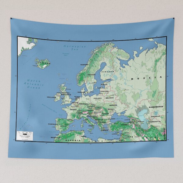 Item preview, detailed physical map of EUROPE topographic map of EUROPE with Country names, Capitals and Major Lakes and Rivers designed and sold by mashmosh.