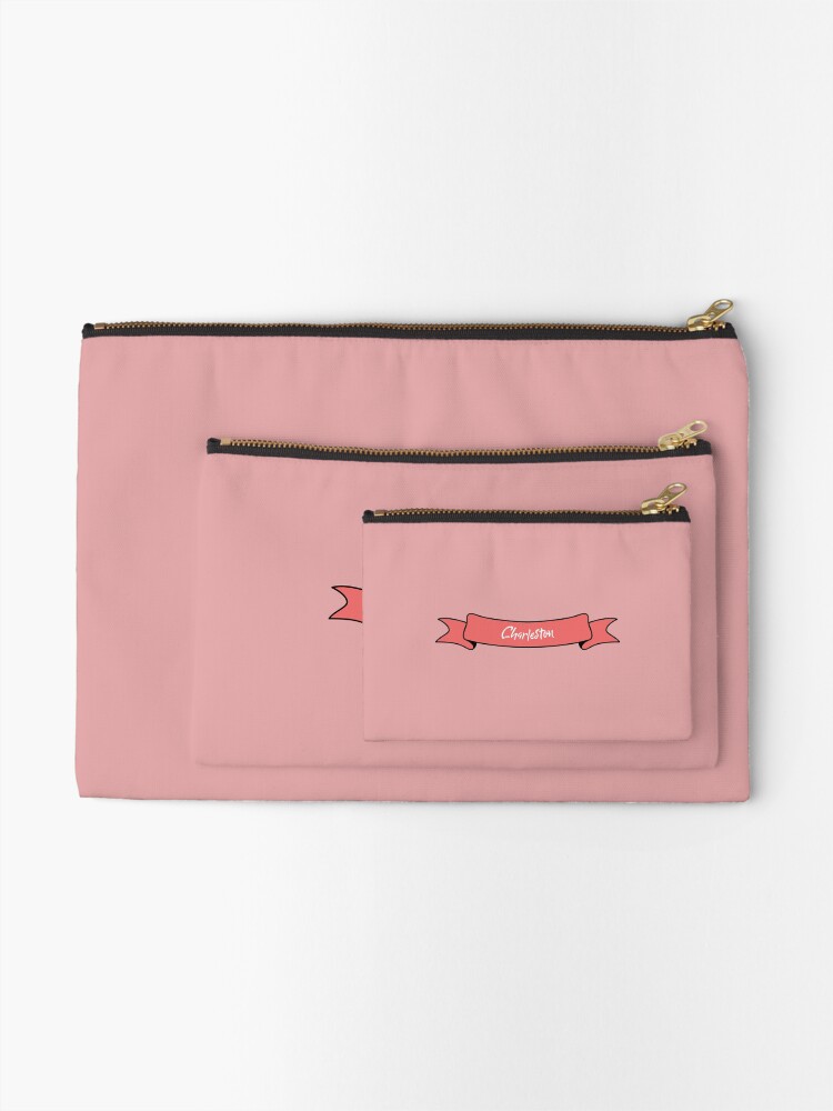 Thumbnail 2 of 4, Zipper Pouch, Charleston - Ribbon Label (pink) designed and sold by CityCollection.