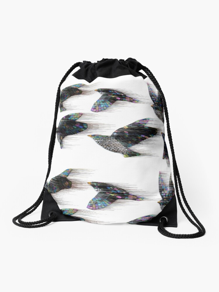 Thumbnail 1 of 3, Drawstring Bag, Starlings in the Wind designed and sold by KateRattray.