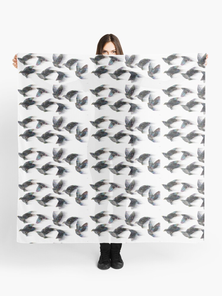 Thumbnail 1 of 3, Scarf, Starlings in the Wind designed and sold by KateRattray.