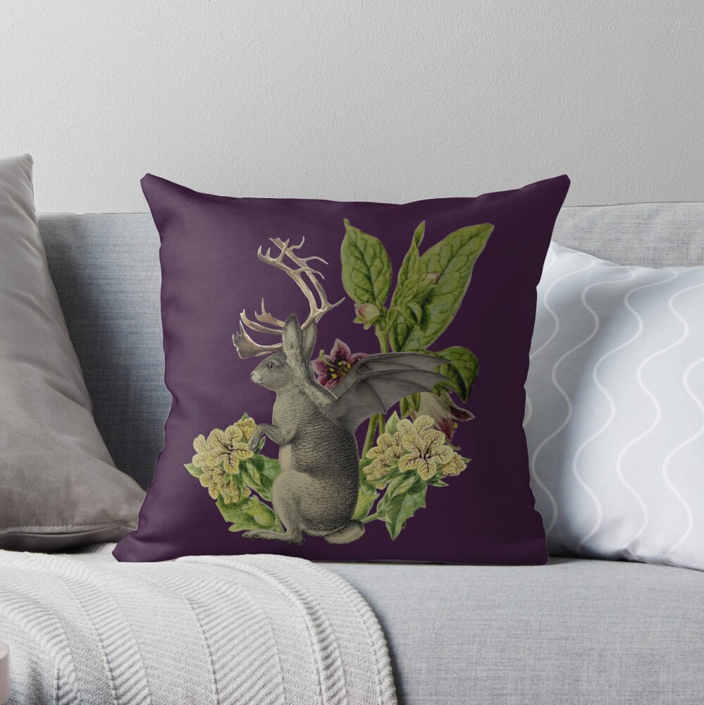Jackalope Vespertilio (purple) Throw Pillow