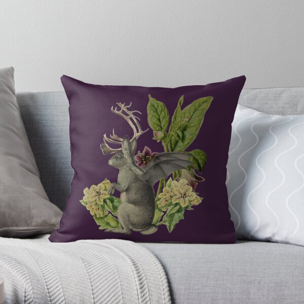 Jackalope Vespertilio (purple) Throw Pillow