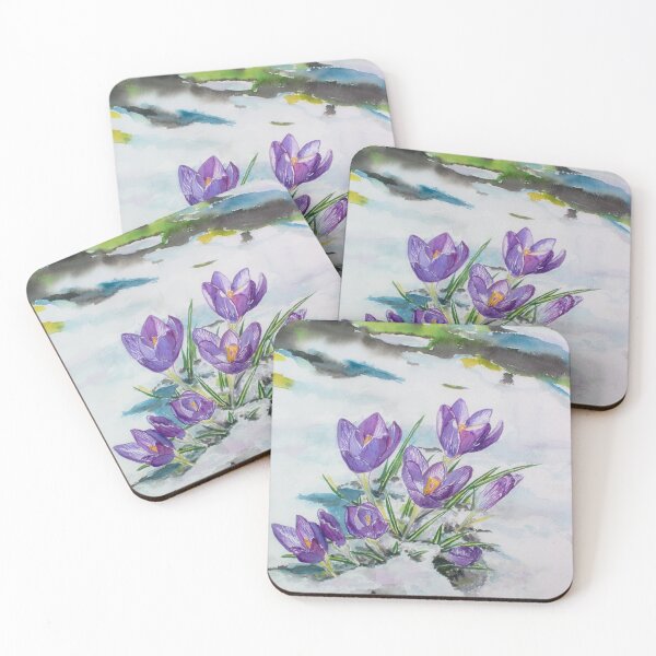 Item preview, Crocuses in Snow Watercolour Painting designed and sold by Monika's Painting.