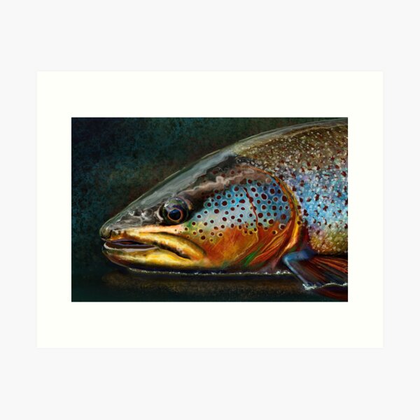 Brown Trout, Fly Fisherman Gift - Fly Fishing Wall Art Print Hand Signed By  Jack Tarpon, Brown Brook Trout Fish Wall Art. Brook River Fly fishing