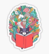 Cat reading a book. Sticker